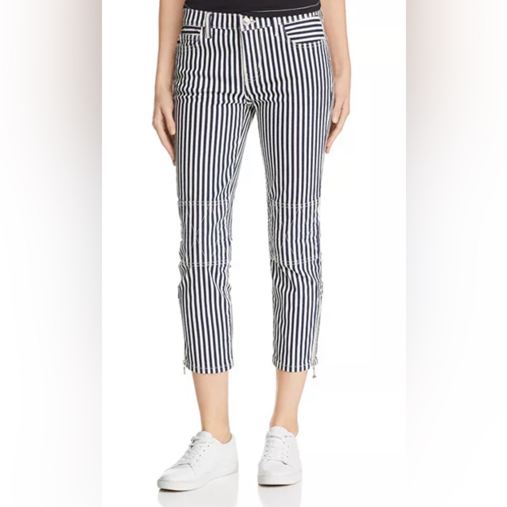 Current/Elliott Striped Nautical Moto Ankle Zip Pants Size 25